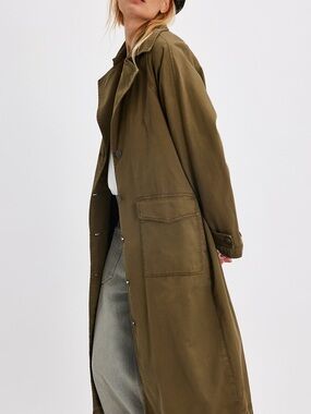 We The Free Olive Military Field Trench Coat NWOT